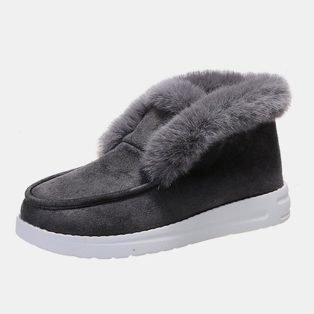 Furry Suede Snow Boots in Gray